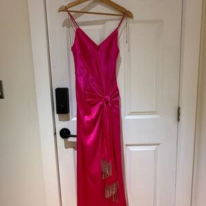 Cinq a Sept Silk Dress with Rhinestones Detail